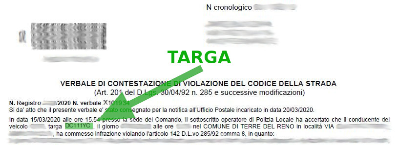 Immagine che descrive come recuperare la targa